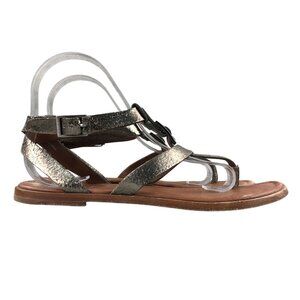 Johnston & Murphy Women's 8.5M Tia Distressed Gold Strappy Buckle Flats Sandals